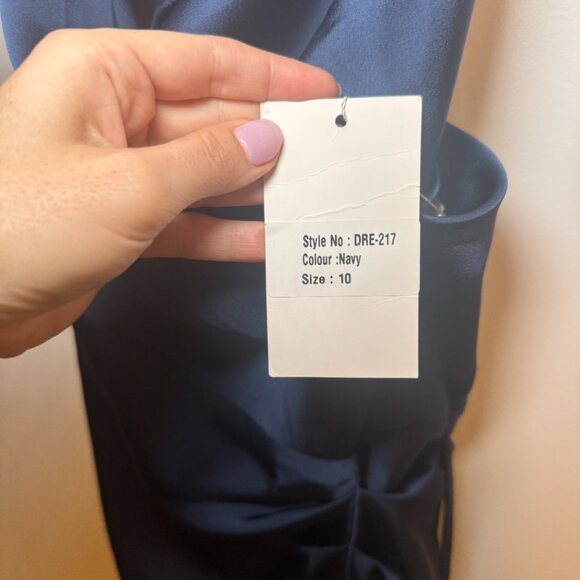 Blue Cowl neck thigh spilt midi dress in satin navy - Picture 5 of 5